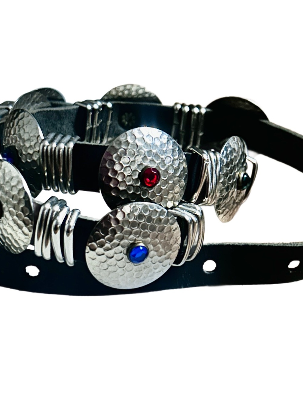 Eerie ~ Small ~ (80’s) ~ Black Leather W/ Silver/ Multi-Colors Rhinestones Belt